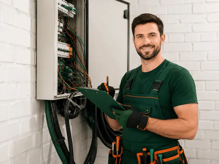 Elettricista al lavoro su un impianto elettrico domestico