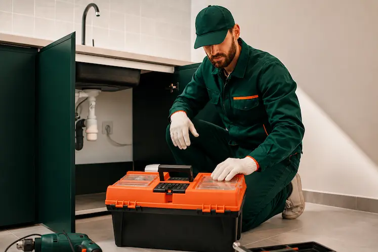Tecnico Idraulico Francesco Pronto Intervento al lavoro durante un intervento urgente